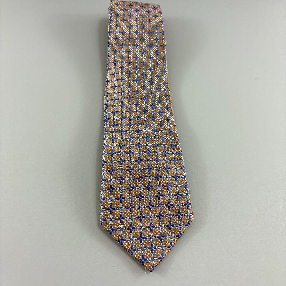 Stafford Signature Tan / Blue Check Flowers Men's Tie 3 1/2" x 61"